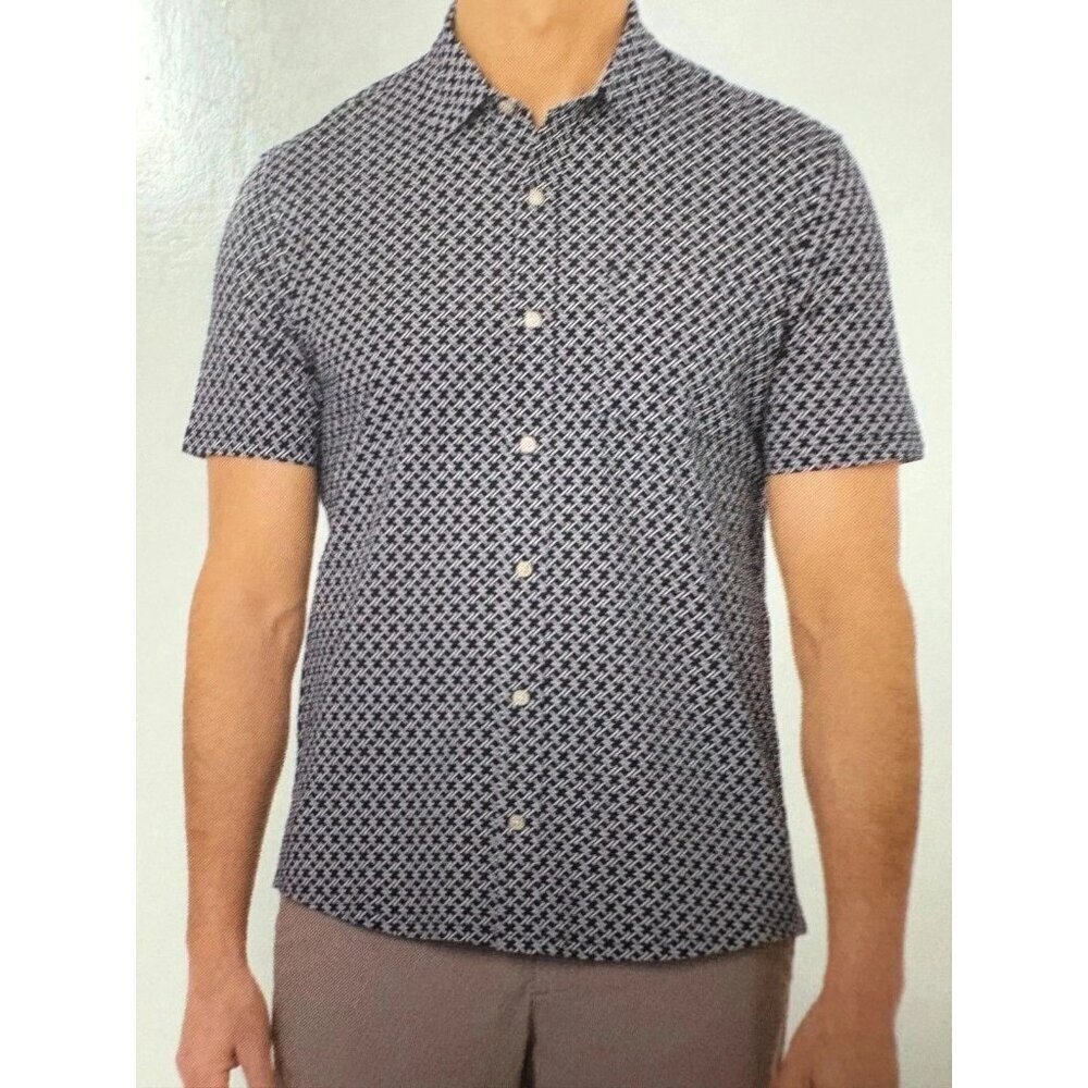 Tailor Vintage Men's XL Short Sleeve Button Down Shirt Dark Navy N0828